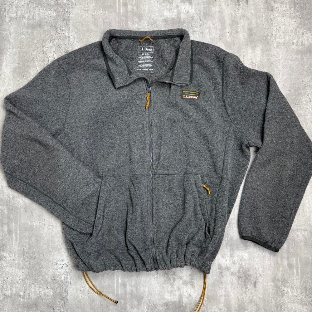 LL Bean Mens XL Grey Full Zip Fleece Jacket Drawstring Hem 504674 Recycled Poly